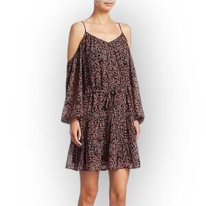 PAIGE Carmine Woodstock Floral Silk Dress Women's Size Small Cold Shoulder Mini